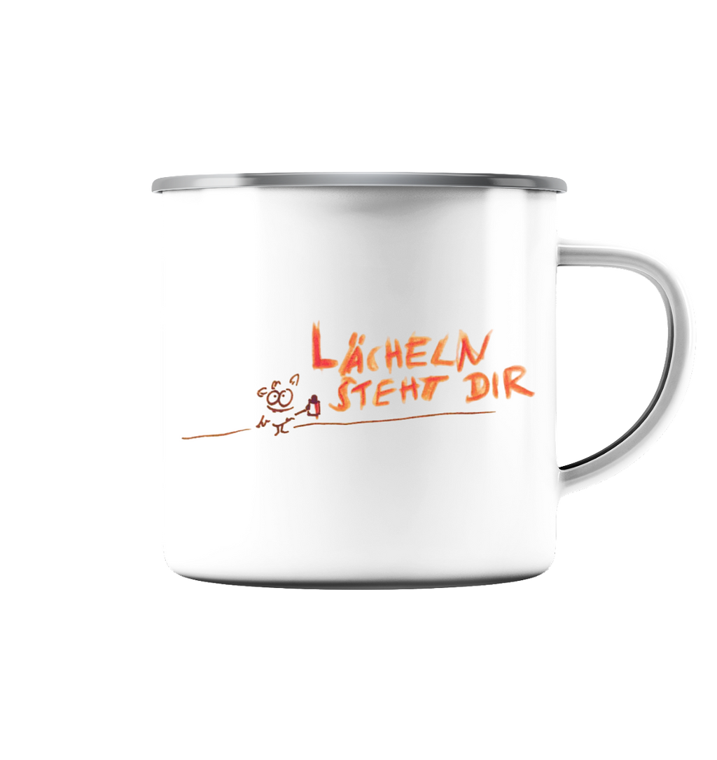LÄCHELN STEHT DIR - Emaille Tasse (Silber)