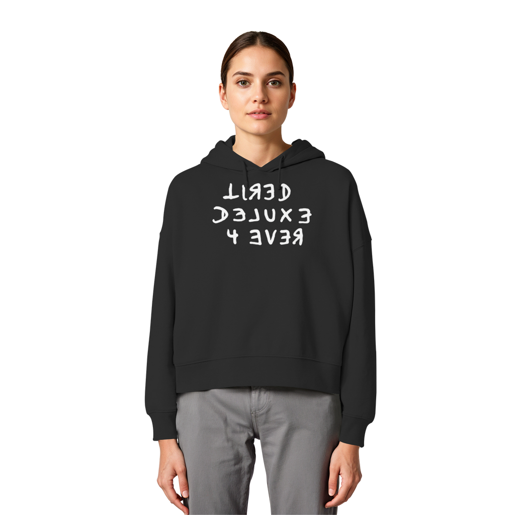 BLACK EDITION - TIRED 4 EVER - Womens Organic Boxcut Hoodie